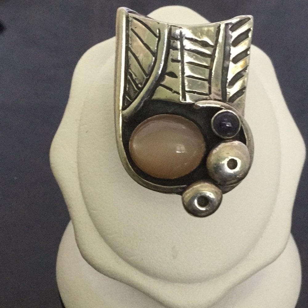Vtg..925RingSize7.5W/OvalPinkMnstn & AmethystStone